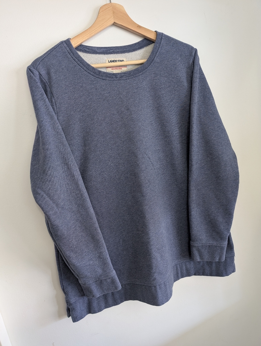 Vintage Lands End Medium Sweater Pull Over Crew Neck Oversized Blue Cotton Boho